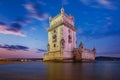 Belem Tower on the bank of the Tagus River in twilight. Lisbon, Portugal Royalty Free Stock Photo