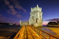 Belem Tower on the bank of the Tagus River in twilight. Lisbon, Portugal Royalty Free Stock Photo