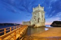 Belem Tower on the bank of the Tagus River in twilight. Lisbon, Portugal Royalty Free Stock Photo