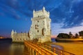 Belem Tower on the bank of the Tagus River in twilight. Lisbon, Portugal Royalty Free Stock Photo