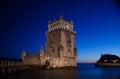 Belem tower, famous tourist attraction in Lisbon, Portugal, by night Royalty Free Stock Photo