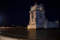 Belem tower, famous tourist attraction in Lisbon, Portugal, by night Royalty Free Stock Photo