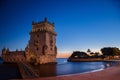 Belem tower, famous tourist attraction in Lisbon, Portugal, at sunset Royalty Free Stock Photo