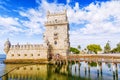 Belem tower - fortified building fort on an island in the Rive