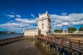 10 July 2017 - Lisbon, Portugal. Belem tower - fortified building on an island in the River Tagus