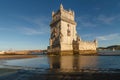 Belem Tower is a fortified tower on the Tagus river at sunset. Lisbon. Portugal. UNESCO World Heritage Site. Top tourist attractio Royalty Free Stock Photo