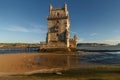 Belem Tower is a fortified tower on the Tagus river at sunset. Lisbon. Portugal. UNESCO World Heritage Site. Top tourist attractio Royalty Free Stock Photo