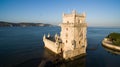 Belem Tower Lisbon at morning aerial view Portugal