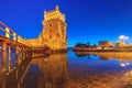 Belem Tower in Lisbon at night, Portugal