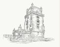 Belem tower Lisbon - Portugal, hand drawing. Royalty Free Stock Photo