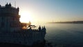 Belem Tower at morning Lisbon aerial view