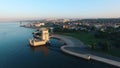Belem Tower at morning Lisbon aerial view