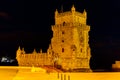 Belem tower at night. Historical monument in Lisbon, Portugal, Europe Royalty Free Stock Photo