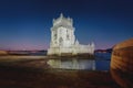 Belem Tower at night - Lisbon, Portugal Royalty Free Stock Photo