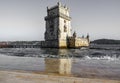 Belem tower and reflection at the riverside of Tejo River Royalty Free Stock Photo