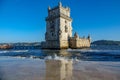 View of the Belem tower and reflection at the riverside of Tejo River Royalty Free Stock Photo