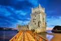 Belem Tower on the bank of the Tagus River in twilight. Lisbon, Portugal Royalty Free Stock Photo