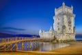 Belem Tower on Tagus River in Lisbon at Blue Hour in Portugal Royalty Free Stock Photo