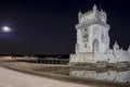 Belem Tower on Tagus River in Lisbon, Picture Taken at Blue Hour in Portugal.Toned Desaturated Image Royalty Free Stock Photo