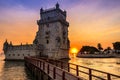 Belem Tower - Torre de Belem in Lisbon, Portugal at Colorful Dusk