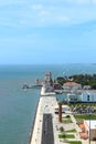 Aerial view of Belem tower - Torre de Belem in Lisbon, Portugal. Europe, castle. Royalty Free Stock Photo
