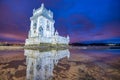 Belem Tower with tourists at night, Lisbon - Portugal Royalty Free Stock Photo