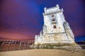 Belem Tower with tourists at night, Lisbon - Portugal Royalty Free Stock Photo
