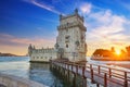 Belem Tower on the bank of the Tagus River on sunset. Lisbon, Portugal Royalty Free Stock Photo