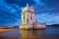 Belem Tower on the bank of the Tagus River in twilight. Lisbon, Portugal Royalty Free Stock Photo