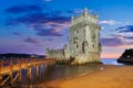 Belem Tower on the bank of the Tagus River in twilight. Lisbon, Portugal Royalty Free Stock Photo