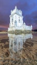 Belem Tower with water reflections at night, Lisbon - Portugal Royalty Free Stock Photo
