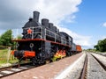 Belev, Russia - August 04, 2019: Old fashioned steam train near Belev station.