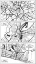 Belfast, Brighton and Birmingham Great Britain City Map Set in Black and White Color in Retro Style