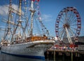 Belfast docks tall ship and Ferris wheel