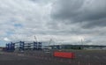 Belfast Ireland 16 may 2023 Giant rotors of wind turbine baldes on windmill assambly yard , at the port of victoria terminal