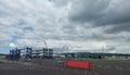 Belfast Ireland 16 may 2023 Giant rotors of wind turbine baldes on windmill assambly yard , at the port of victoria terminal
