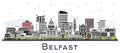 Belfast Northern Ireland City Skyline with Color Buildings Isolated on White. Vector Illustration. Belfast Cityscape with