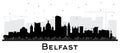 Belfast Northern Ireland City Skyline Silhouette with Black Buildings Isolated on White. Vector Illustration. Belfast Cityscape