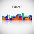 Belfast skyline silhouette in colorful geometric style.