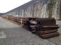 Giant Iron ship supports from the Titanic Dry Dock. Belfast, UK. August 19, 2013.