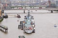 Belfast Warship on Thames river, London, UK