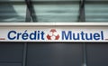 Credit mutuel logo on signboard on bank agency facade in the street Royalty Free Stock Photo