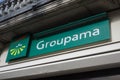 Groupama logo on the famous french insurance agency front in the street