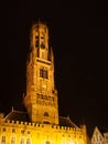 Belfort tower, aka Belfry, of Bruges by night, Belgium. Royalty Free Stock Photo