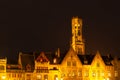 Belfort tower, aka Belfry, of Bruges by night, Belgium. Royalty Free Stock Photo