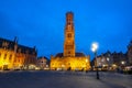 Belfort tower on Market square at night, Bruges, Belgium Royalty Free Stock Photo
