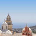 Belfries of classical churches of Santorini island Royalty Free Stock Photo