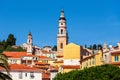 Belfries among colorful houses of Menton, France. Royalty Free Stock Photo