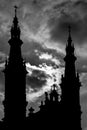 Belfries silhouettes of church against dramatic sky Royalty Free Stock Photo