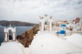 Belfry with blue domes of churches, Oia, Santorini Royalty Free Stock Photo